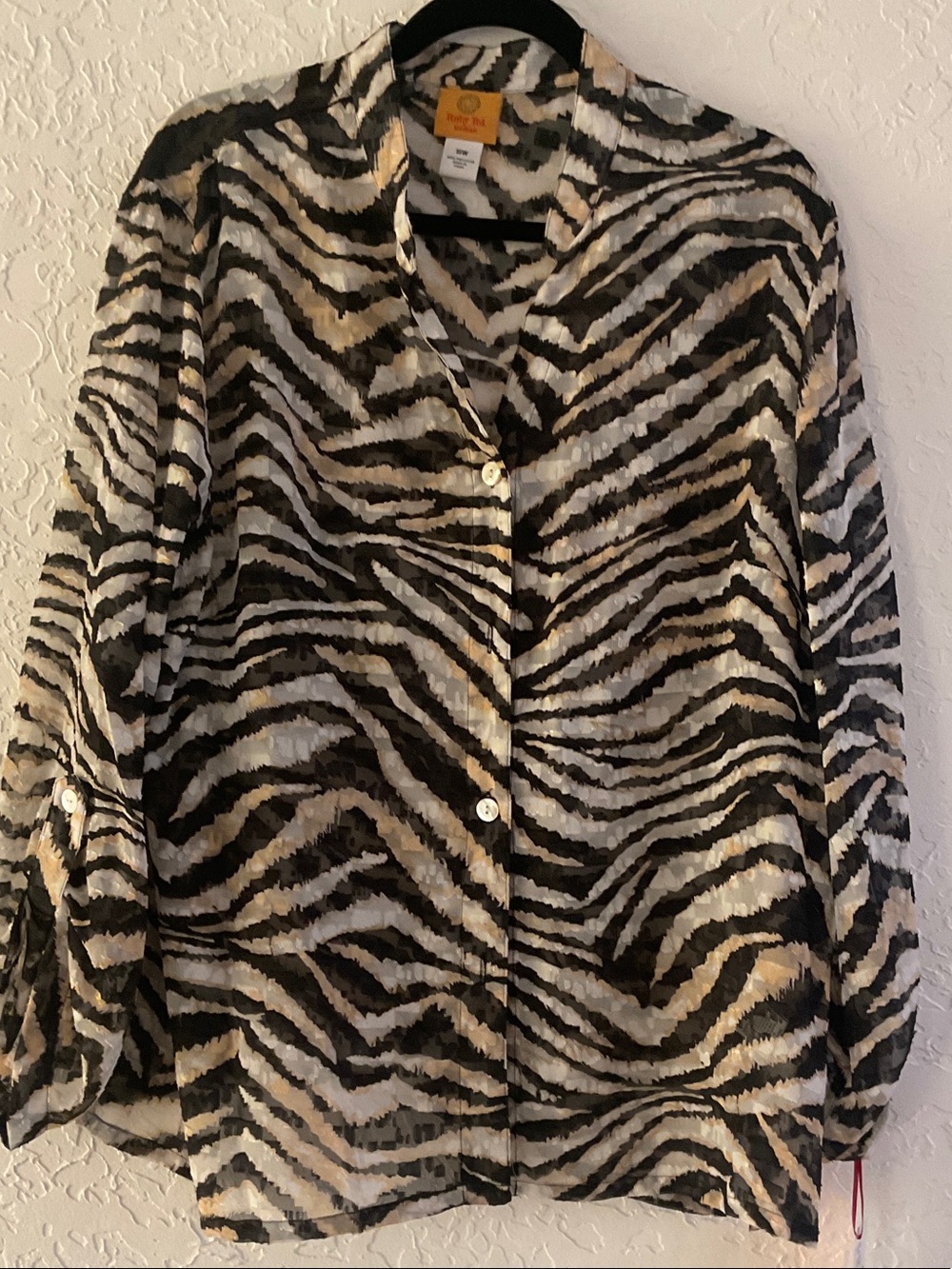 Ruby Rd. Zebra-Print Button-Down Shirt - Black & Cream & Brown